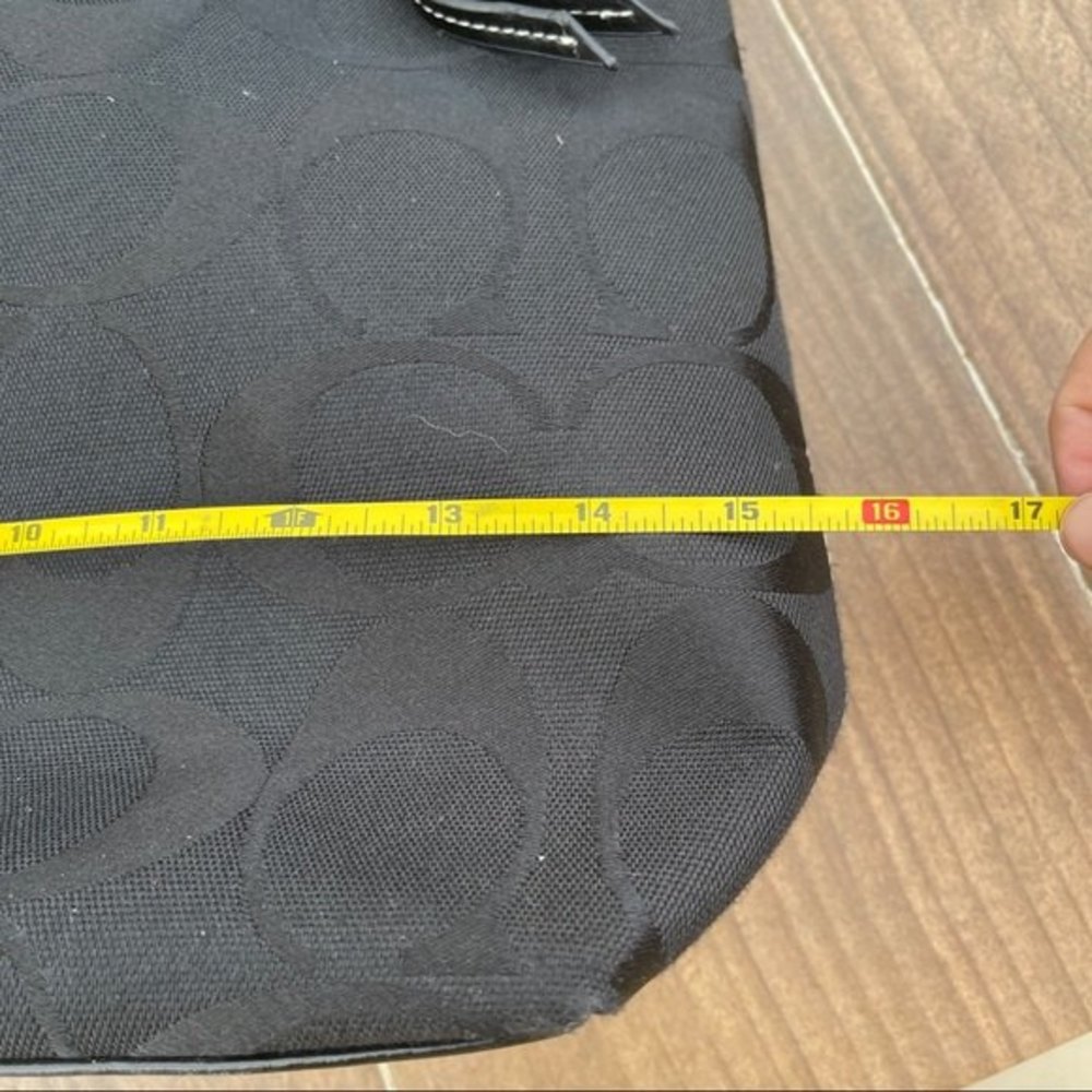 COACH Black Signature Tote with Multi Colored Striped lining - Picture 7 of 9